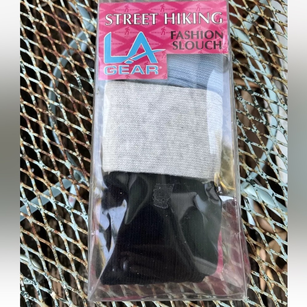 LA Gear Street Hiking Fashion Slouch Socks 3 Pr Black Blue Heather Vintage 90s